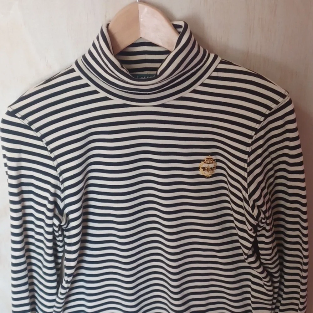 Lauren Ralph Lauren Striped Turtleneck, Embroidered Crest Size P/P Vintage - Picture 3 of 11